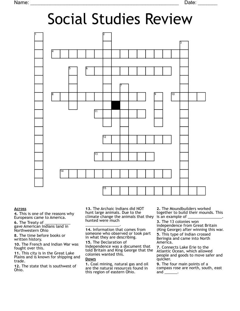 Social Studies Review Crossword WordMint