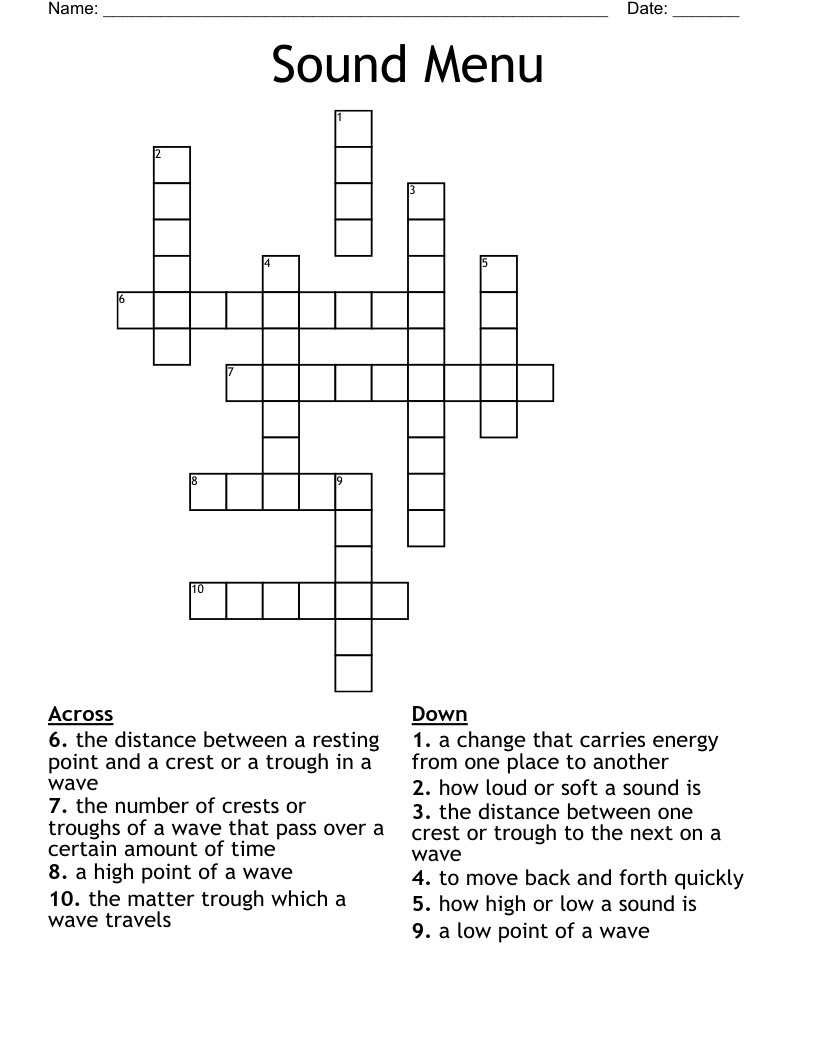 Sound Menu Crossword WordMint