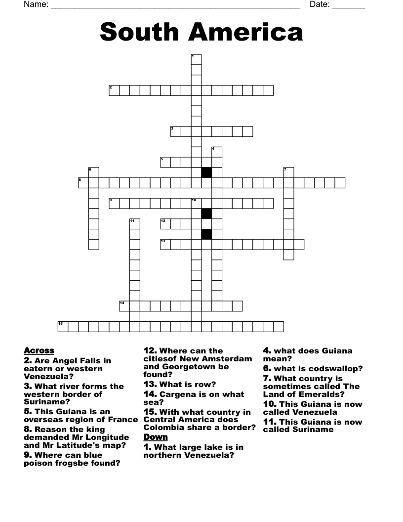 South America Crossword WordMint South America Crossword WordMint