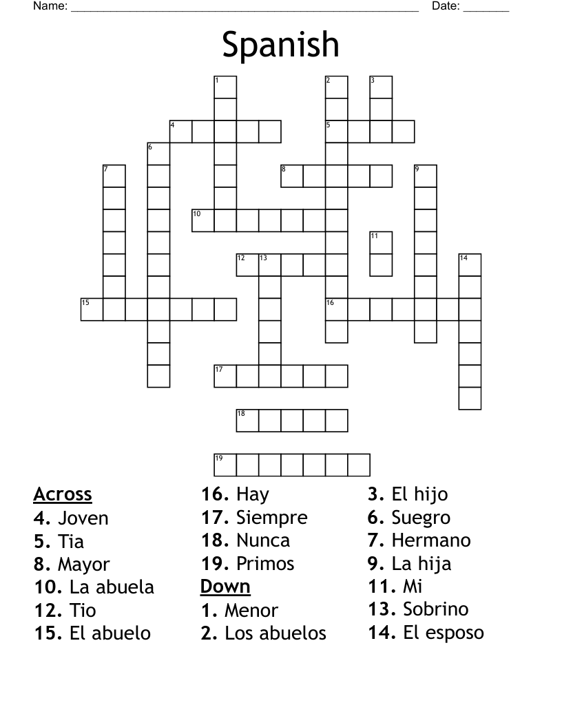 Spanish Crossword WordMint Spanish Crossword WordMint