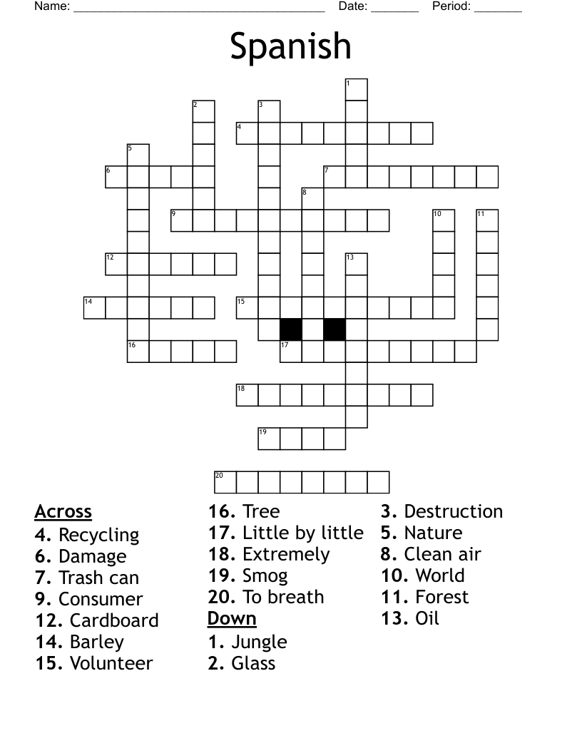 Spanish Crossword WordMint Spanish Crossword WordMint