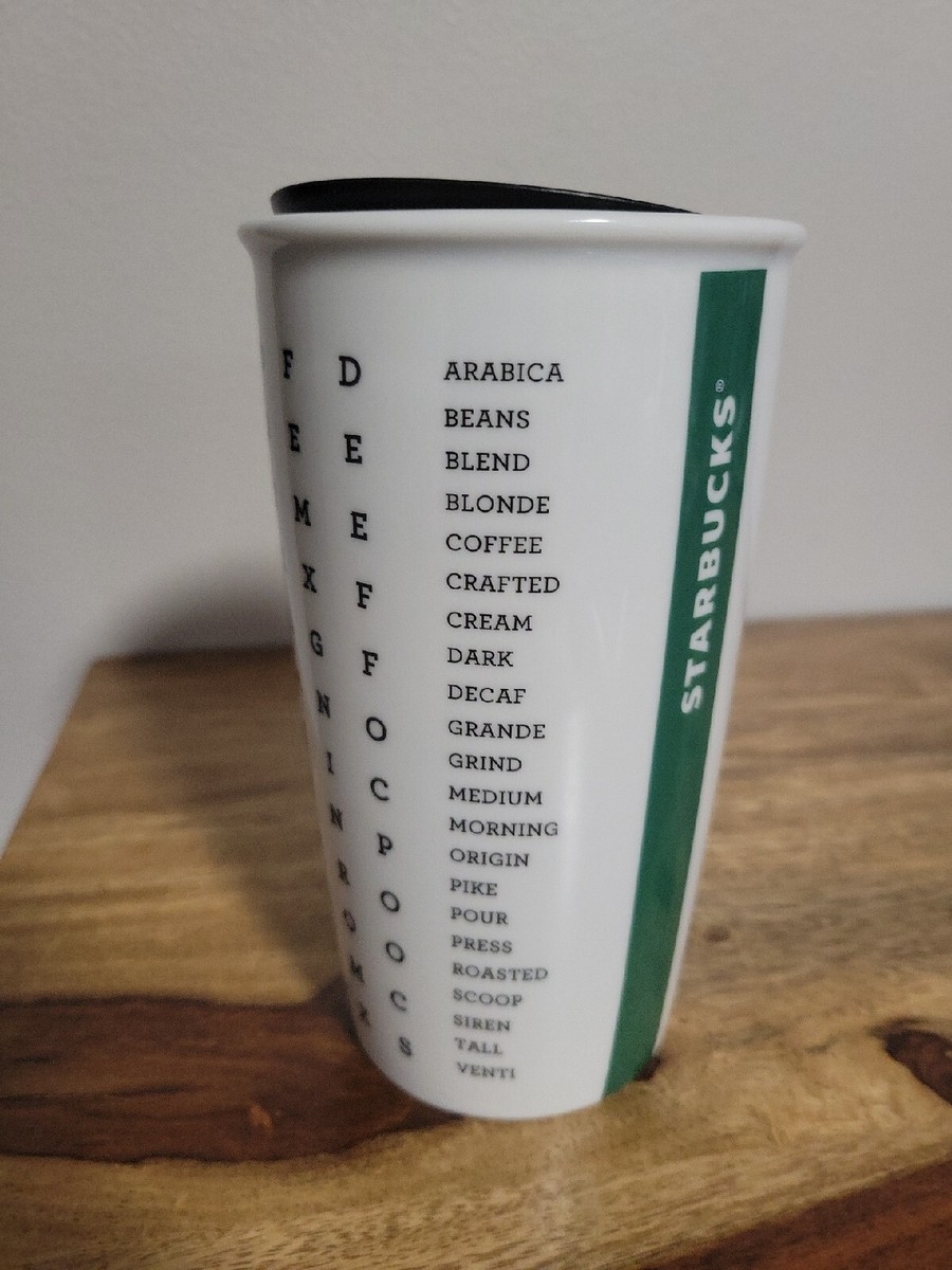 Starbucks White Word Search Alphabet Crossword Ceramic Mug Traveler 12 Oz 2016 EBay Starbucks White Word Search Alphabet Crossword Ceramic Mug Traveler 12 Oz 2016 EBay