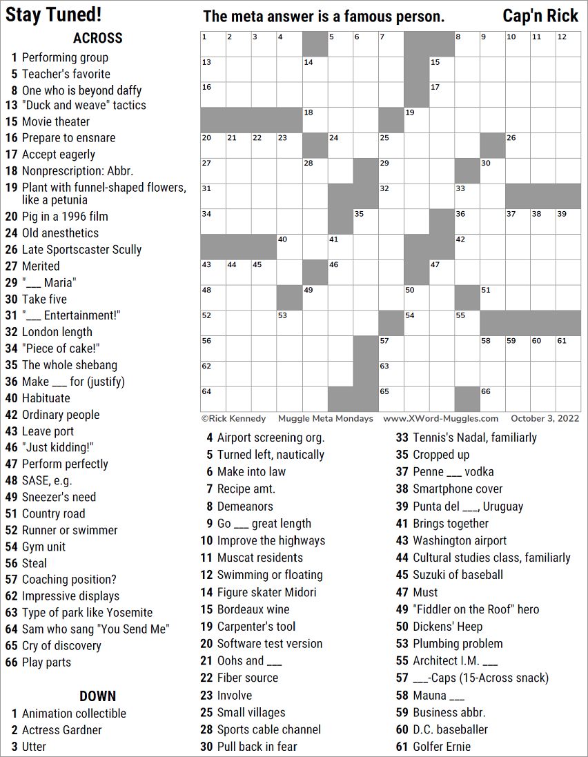 Stay Tuned XWord Muggles Forum Stay Tuned XWord Muggles Forum