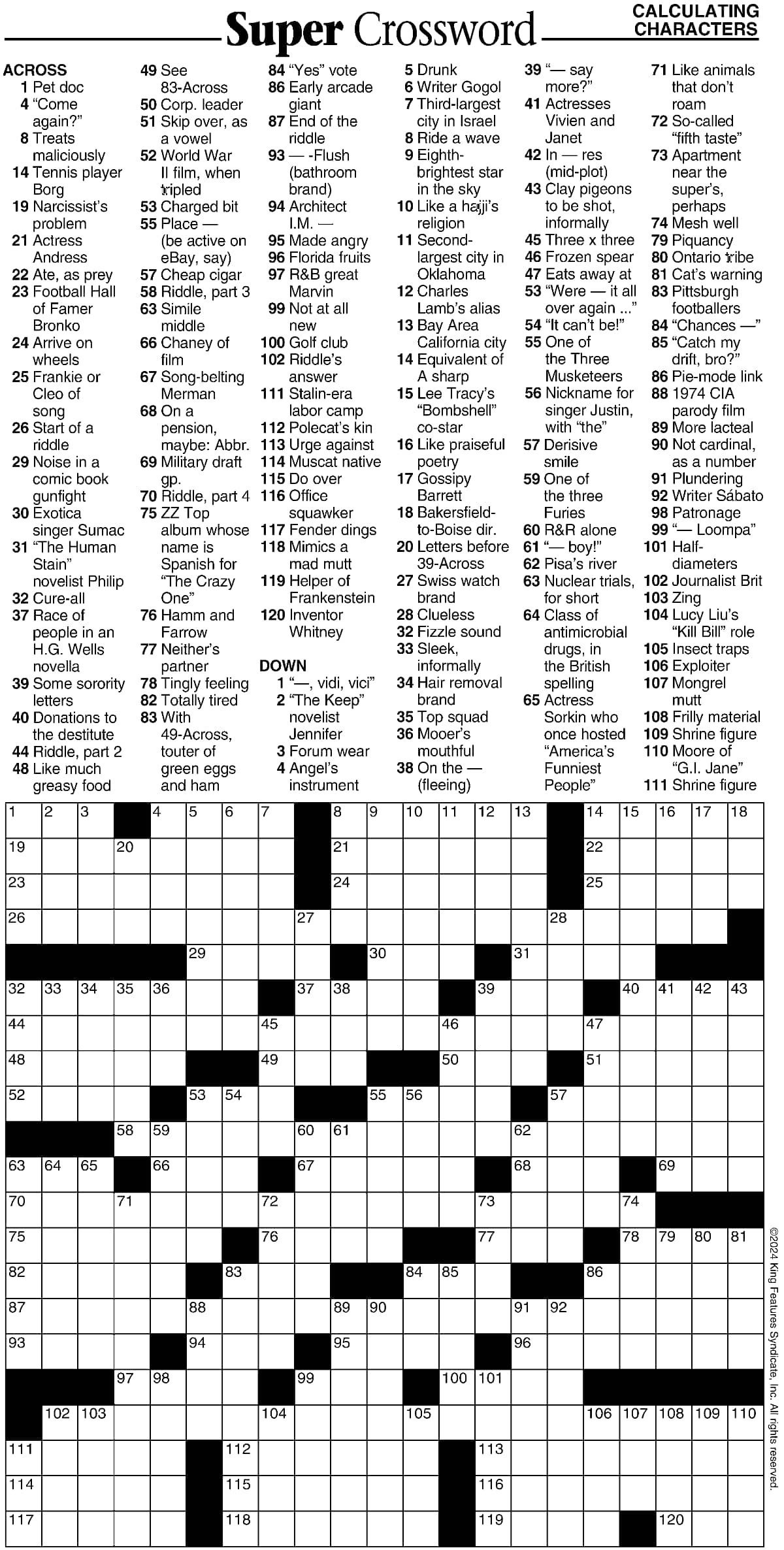 Super Crossword Calculating Characters Your West Central Voice