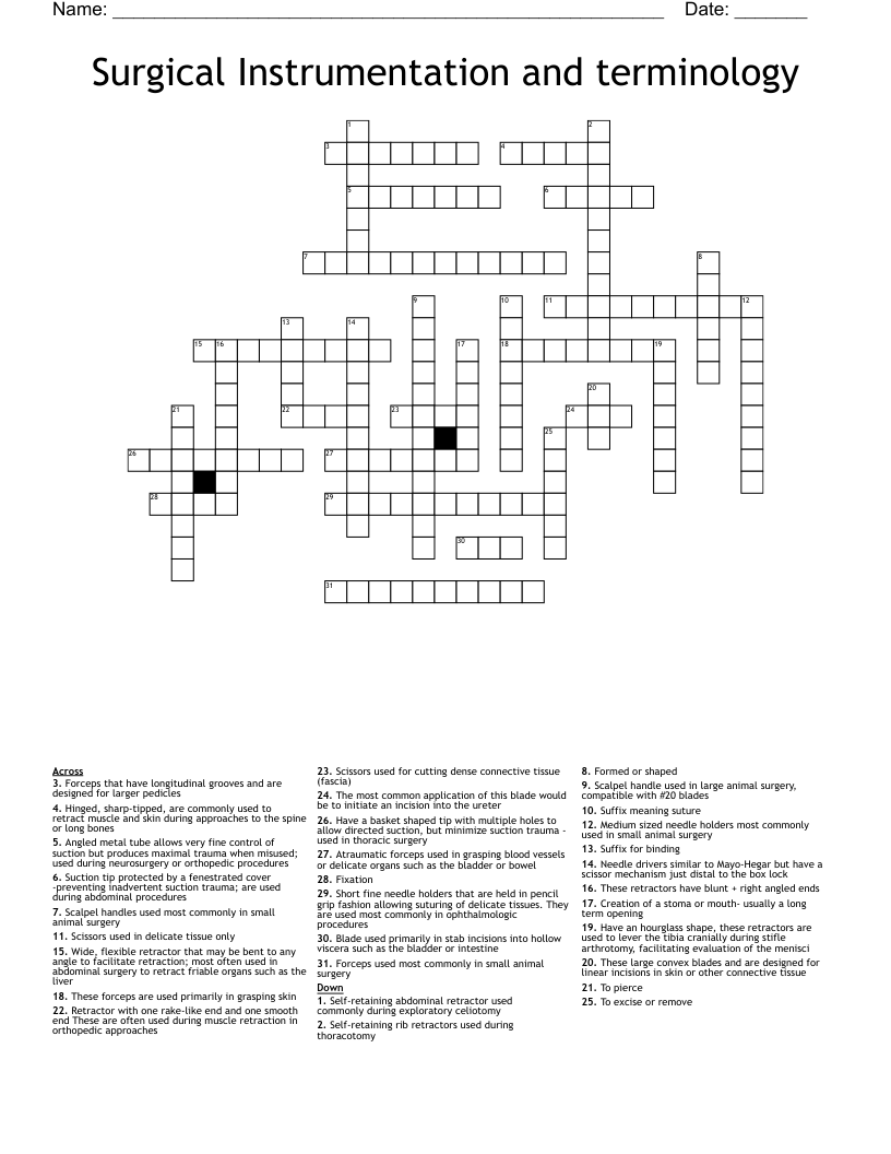 Surgical Instrumentation And Terminology Crossword WordMint