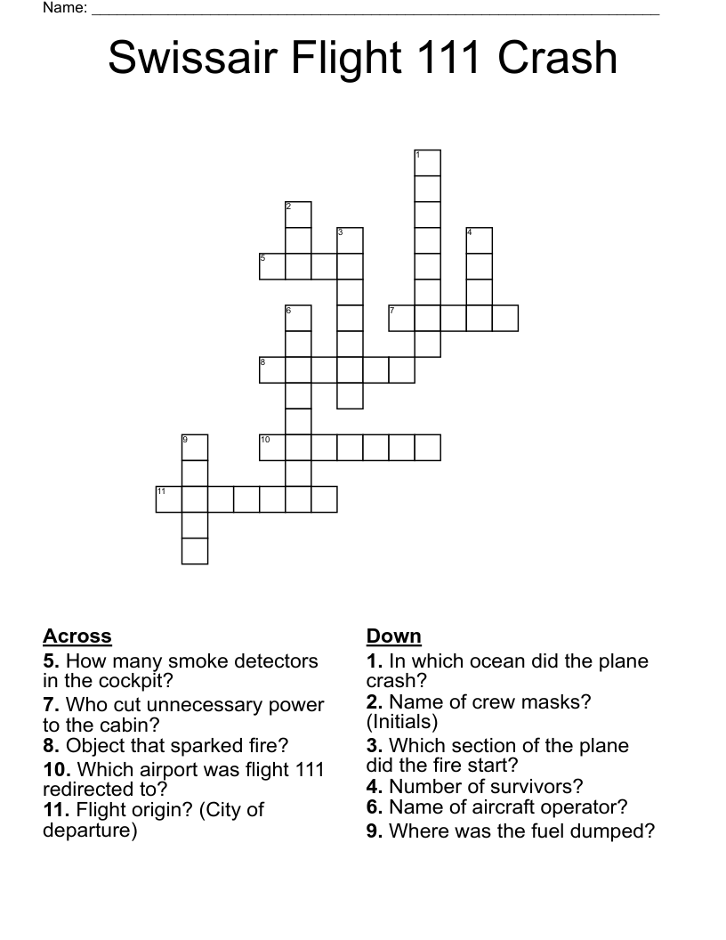 Swissair Flight 111 Crash Crossword WordMint