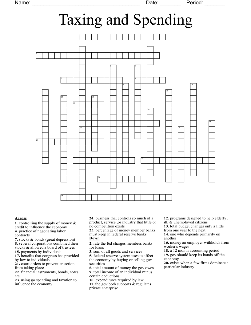 Taxing And Spending Crossword WordMint Taxing And Spending Crossword WordMint