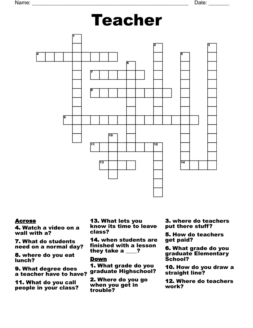Teacher Crossword WordMint Teacher Crossword WordMint