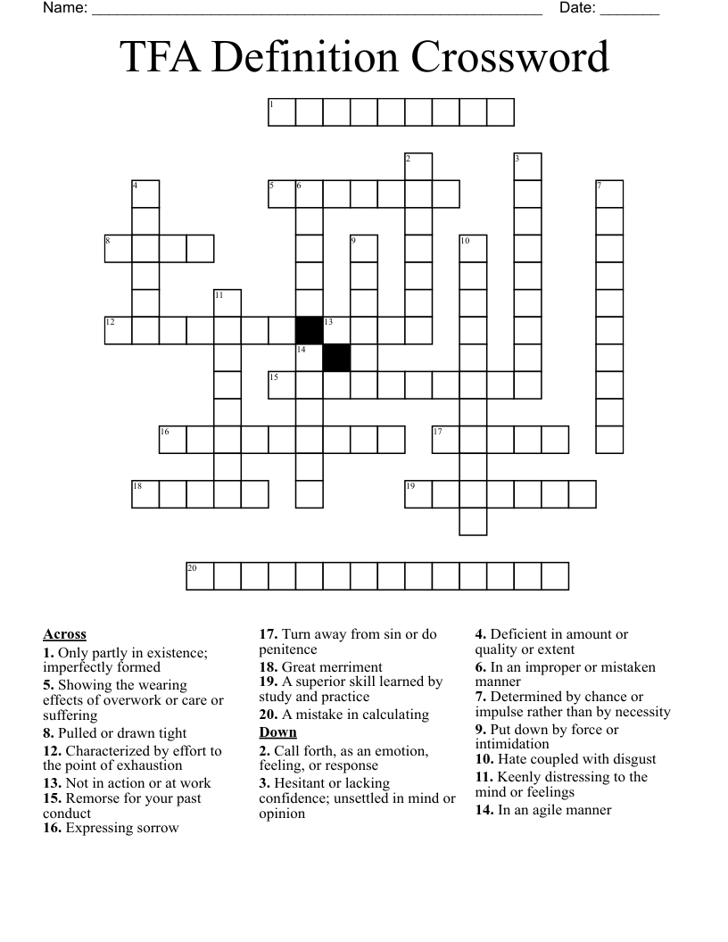 TFA Definition Crossword WordMint