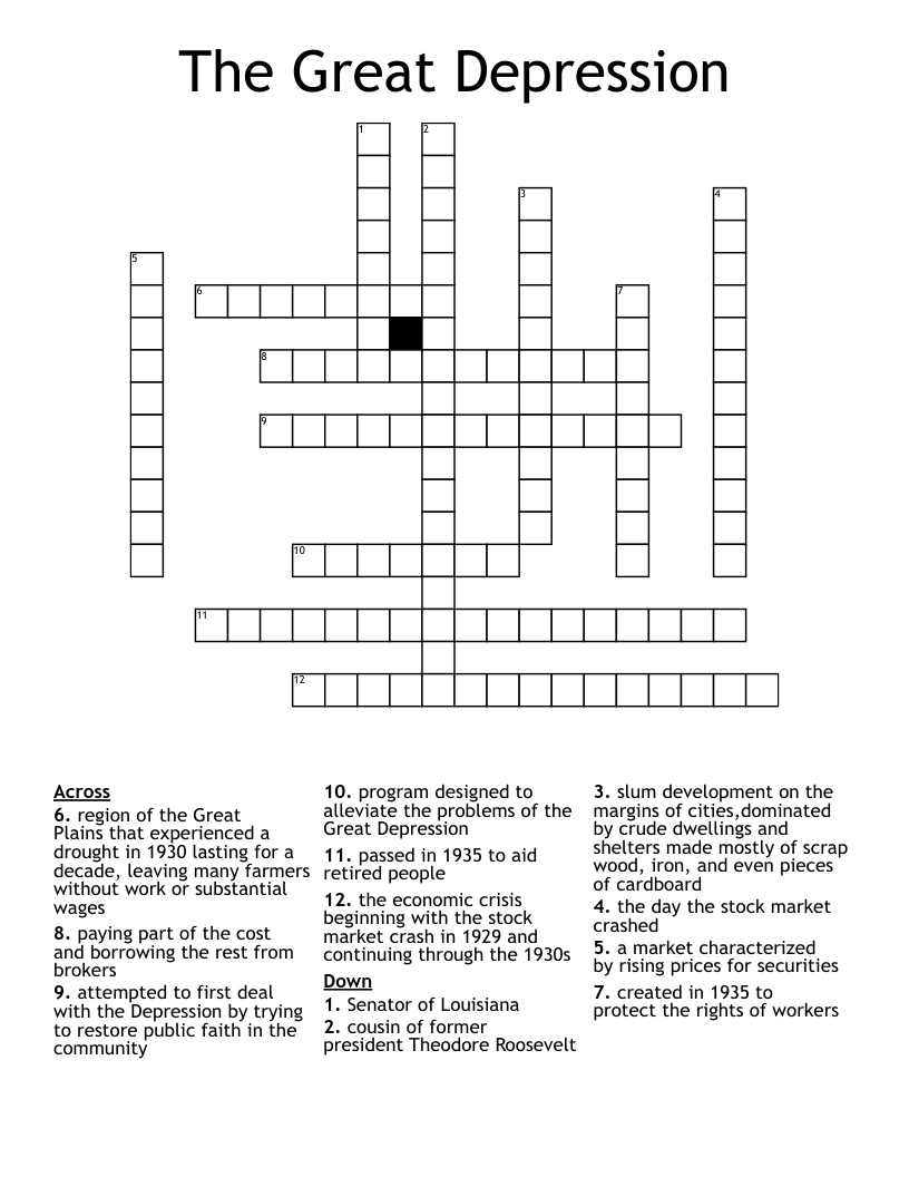 The Great Depression Crossword WordMint