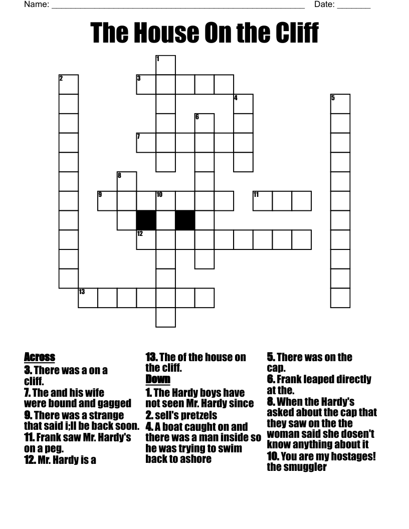 The Hardy Boys The House On The Cliff Crossword WordMint The Hardy Boys The House On The Cliff Crossword WordMint