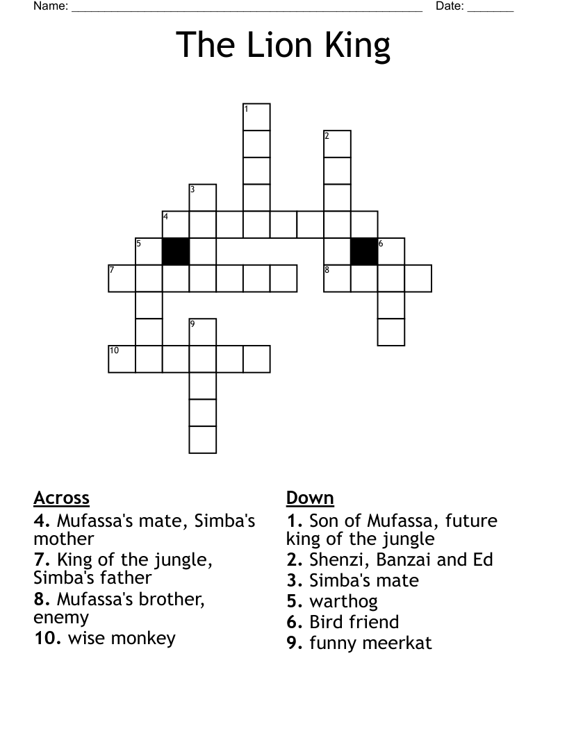 The Lion King Crossword WordMint The Lion King Crossword WordMint