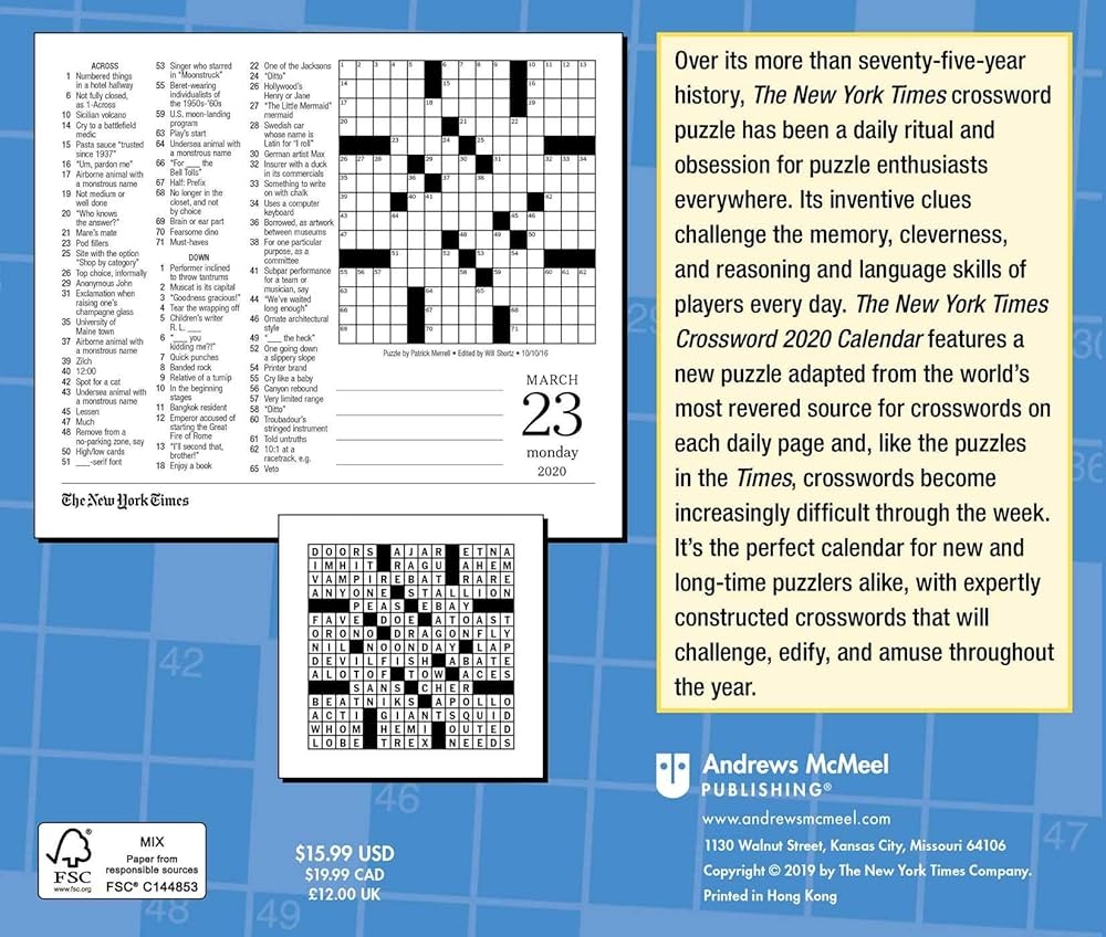 The New York Times Crossword Puzzles 2020 Day to Day Calendar The New York Times 9781449498207 Amazon Books The New York Times Crossword Puzzles 2020 Day to Day Calendar The New York Times 9781449498207 Amazon Books