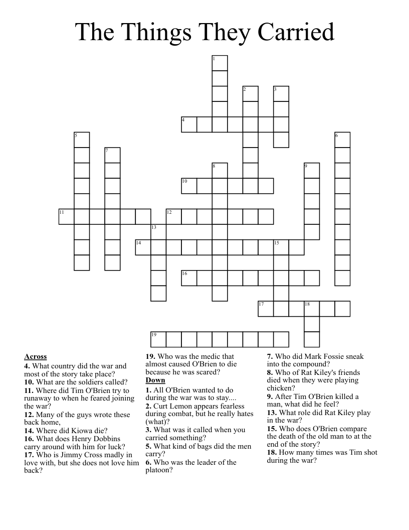 The Things They Carried Crossword WordMint The Things They Carried Crossword WordMint