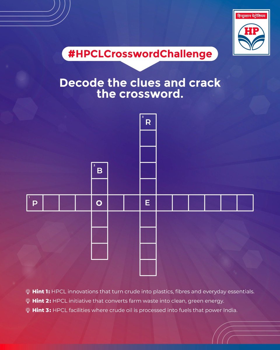 Think You Know HPCL Inside Out Decode The Clues And Crack The Crossword Fill In The Crossword By Guessing The Right Words Linked To HPCL s Energy Innovation And Sustainability Story