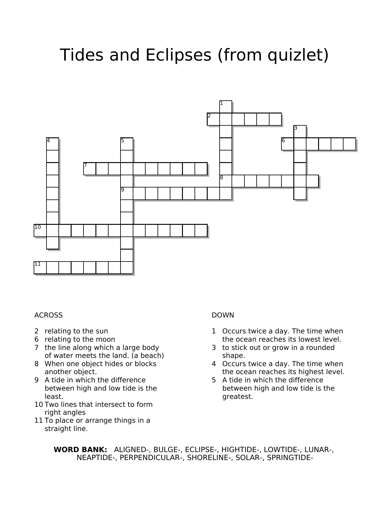 Tides And Eclipses Crossword Puzzle