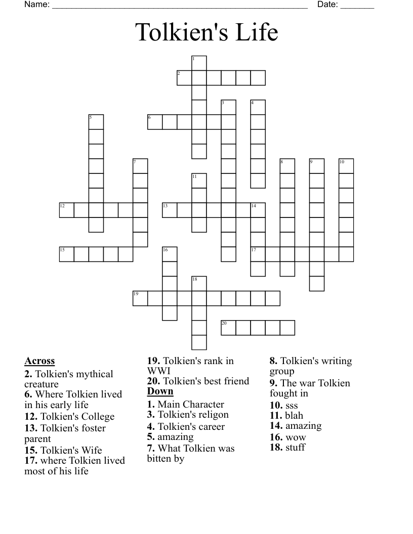 Tolkien s Life Crossword WordMint
