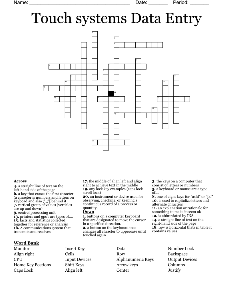 Touch Systems Data Entry Crossword WordMint