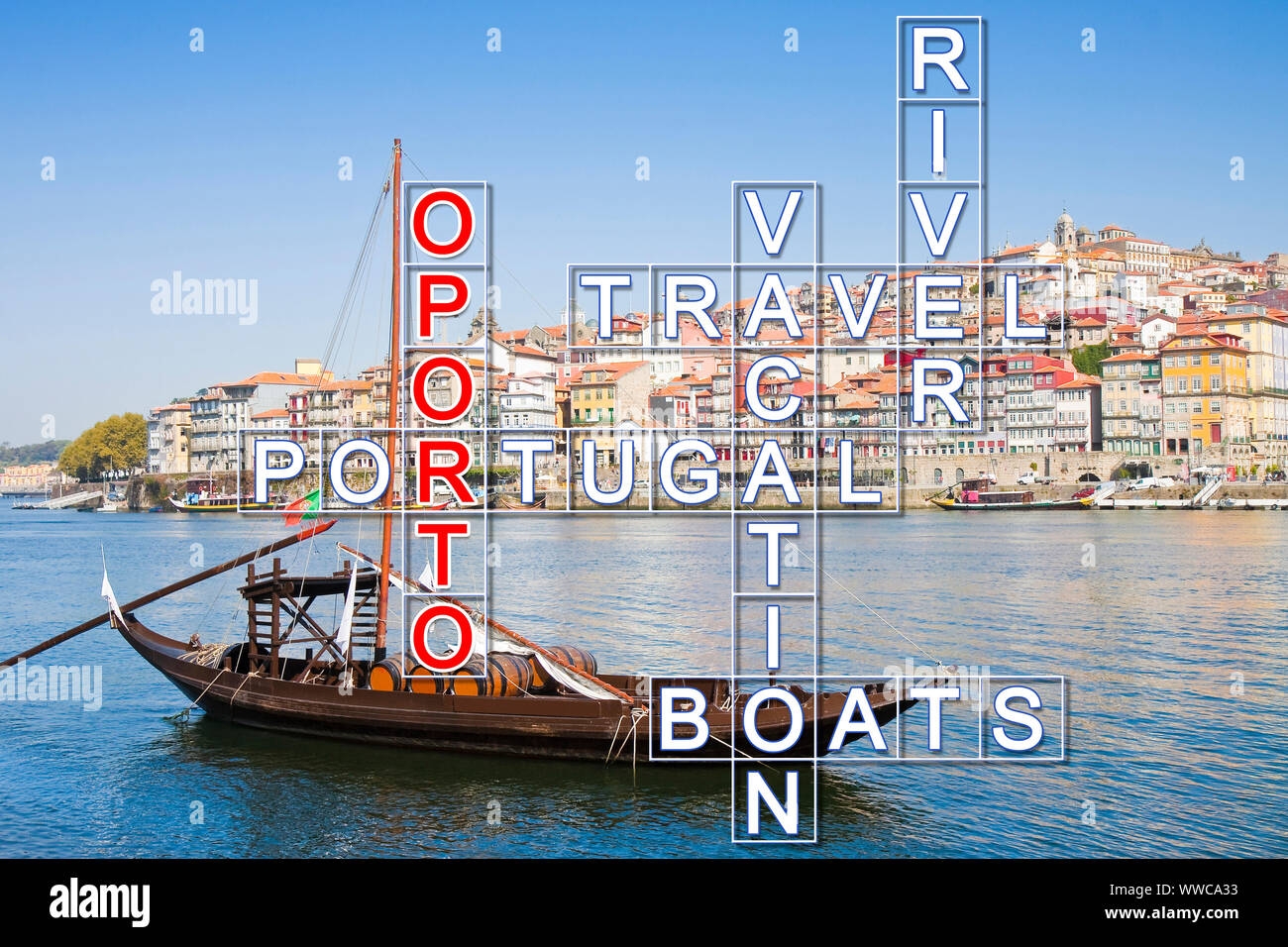 Typical Portuguese Boats Used In The Past To Transport The Famous Port Wine Portugal Crossword Concept Stock Photo Alamy