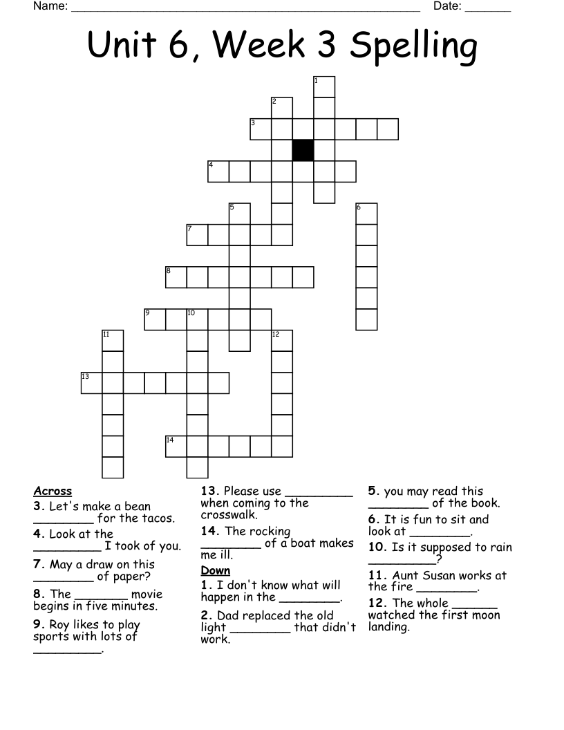 Unit 6 Week 3 Spelling Crossword WordMint