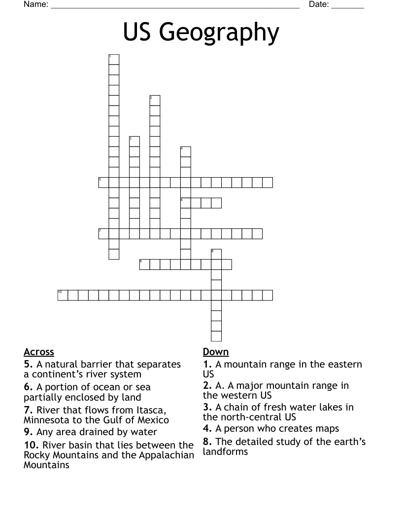 US Geography Crossword WordMint US Geography Crossword WordMint