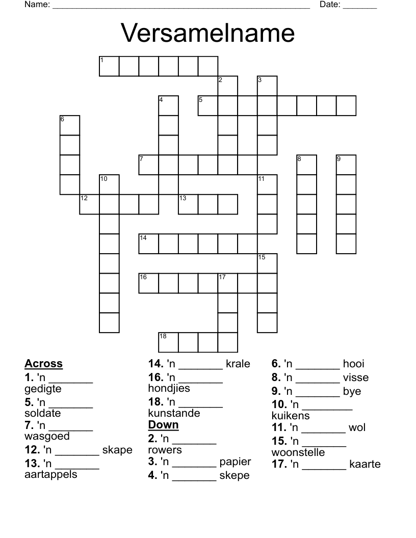 Versamelname Crossword WordMint Versamelname Crossword WordMint