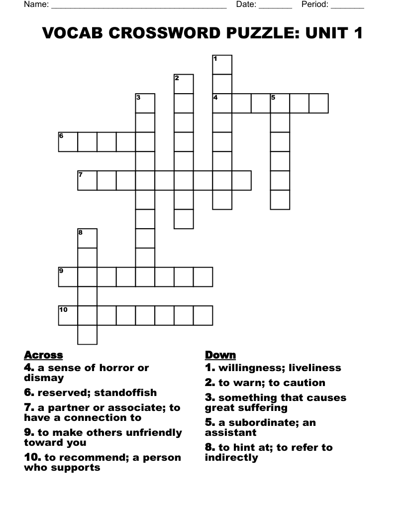 VOCAB CROSSWORD PUZZLE UNIT 1 WordMint