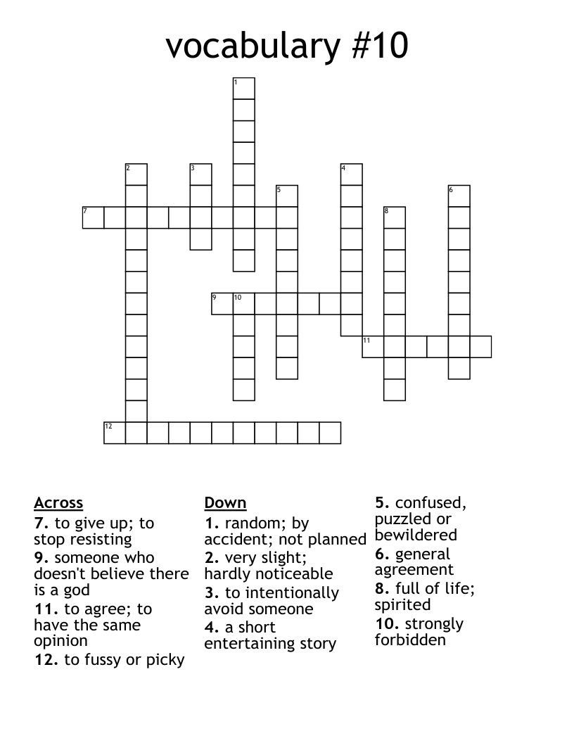 Vocabulary 10 Crossword WordMint Vocabulary 10 Crossword WordMint