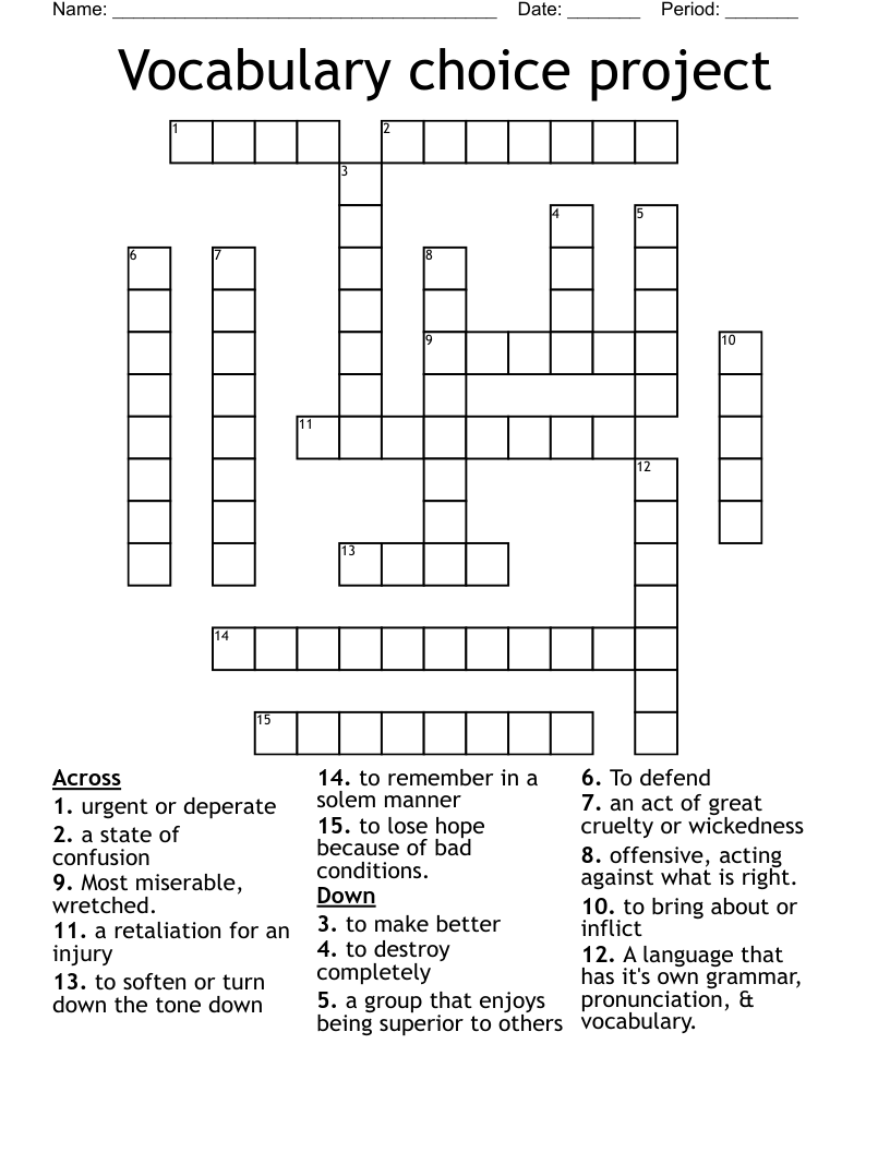 Vocabulary Choice Project Crossword WordMint Vocabulary Choice Project Crossword WordMint