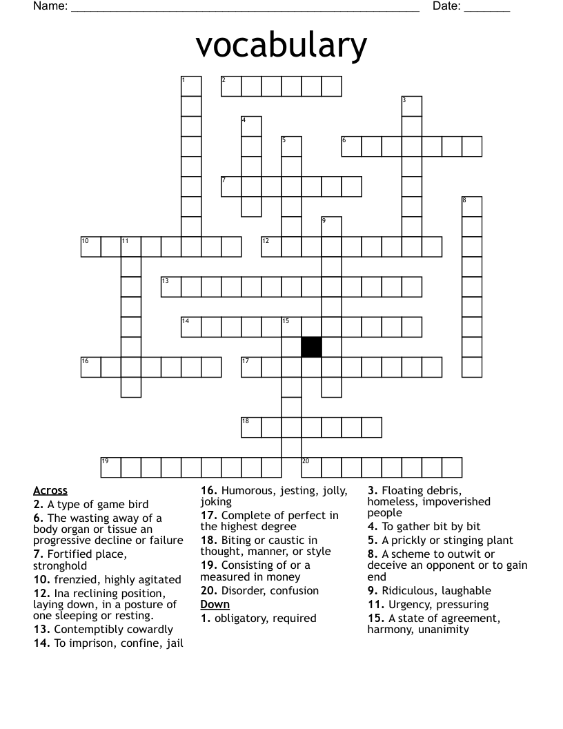 Vocabulary Crossword WordMint