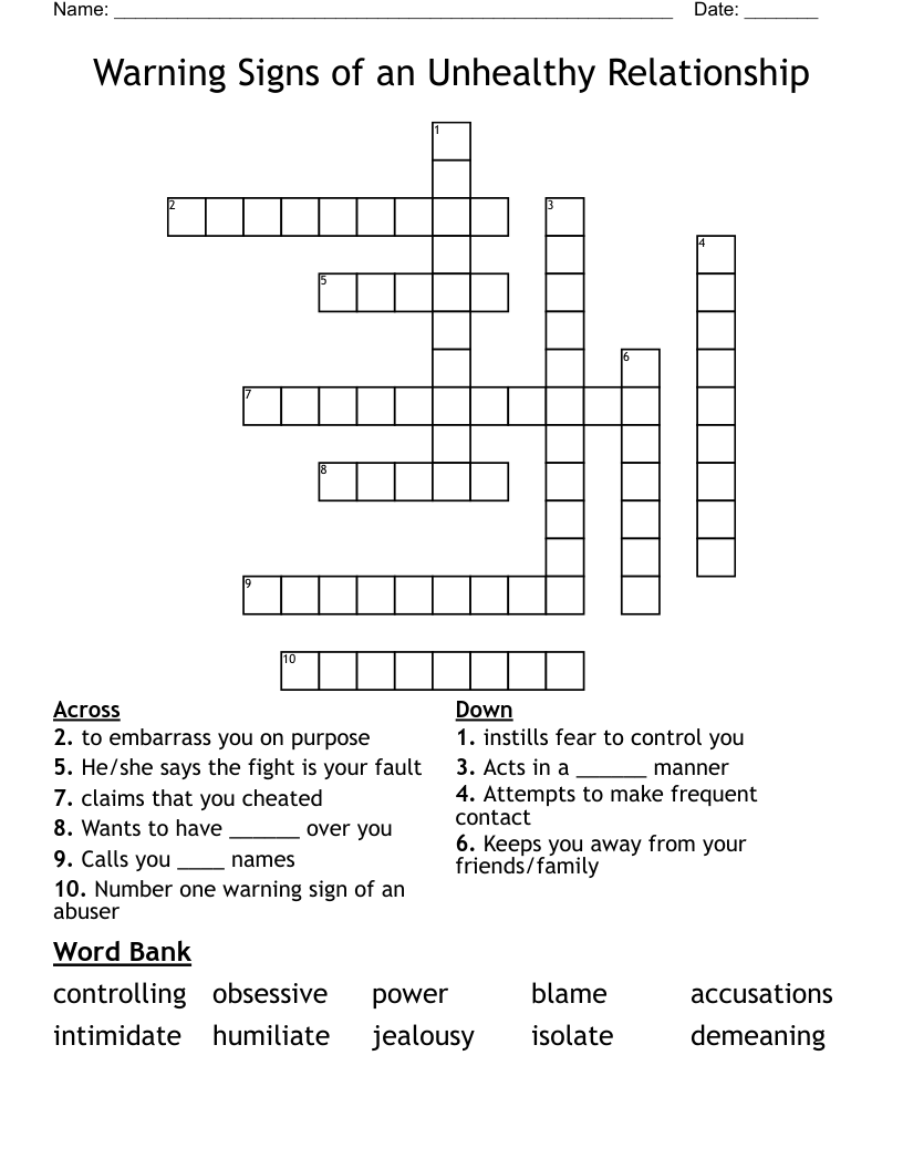 Warning Signs Of An Unhealthy Relationship Crossword WordMint