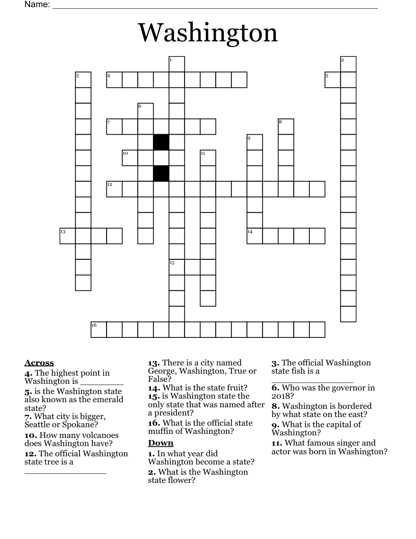 Washington Crossword WordMint Washington Crossword WordMint