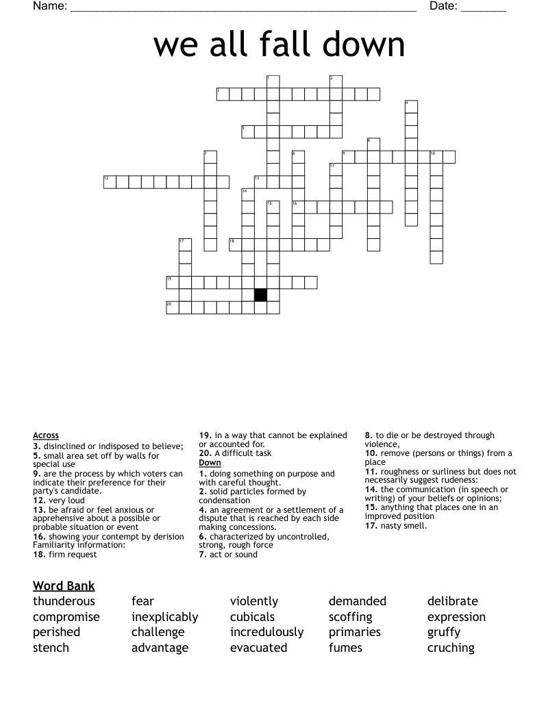 We All Fall Down Crossword WordMint We All Fall Down Crossword WordMint