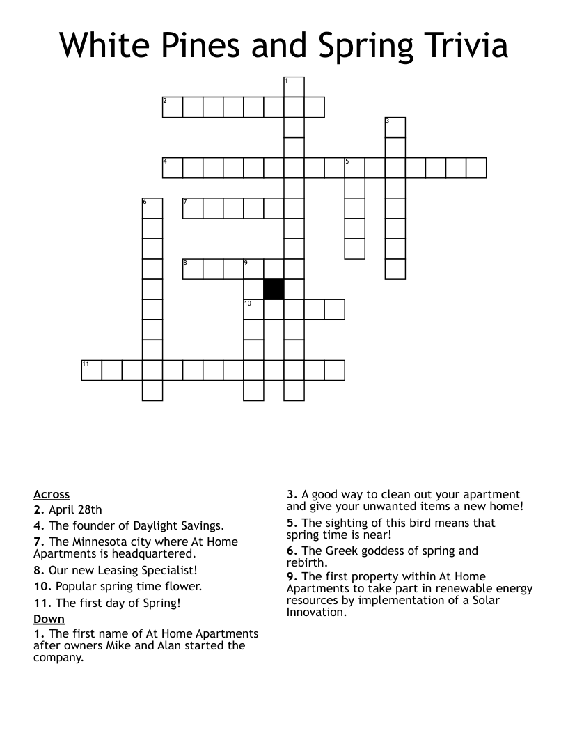 White Pines And Spring Trivia Crossword WordMint