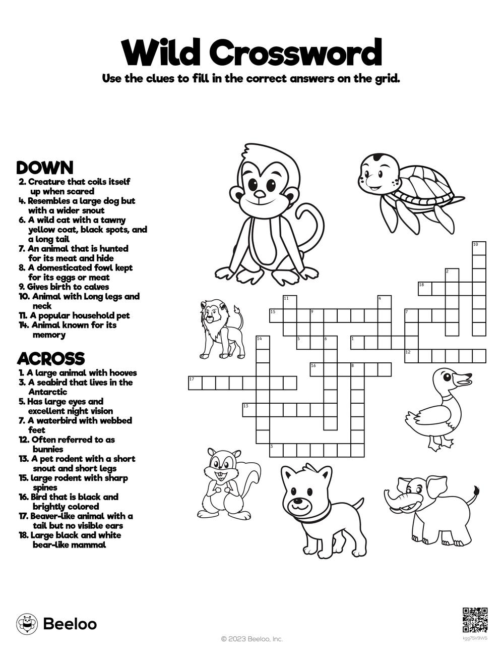 Wild Crossword Beeloo Printable Crafts And Activities For Kids
