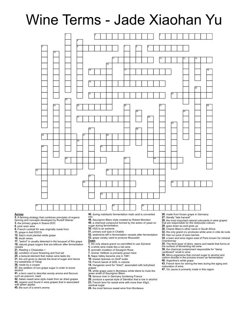 Wine Terms Jade Xiaohan Yu Crossword WordMint Wine Terms Jade Xiaohan Yu Crossword WordMint