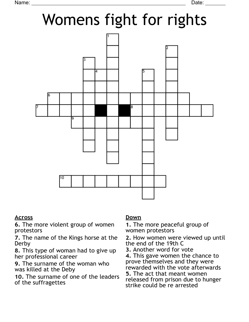 Womens Fight For Rights Crossword WordMint Womens Fight For Rights Crossword WordMint