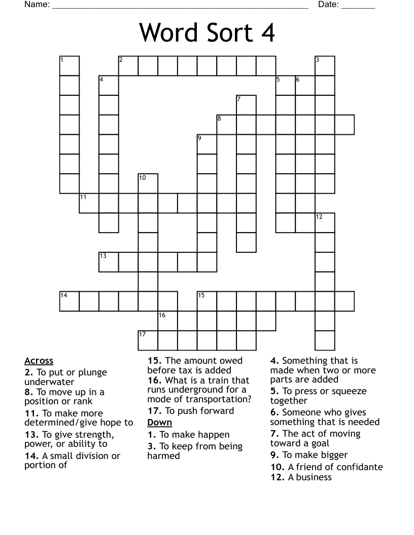 Word Sort 4 Crossword WordMint