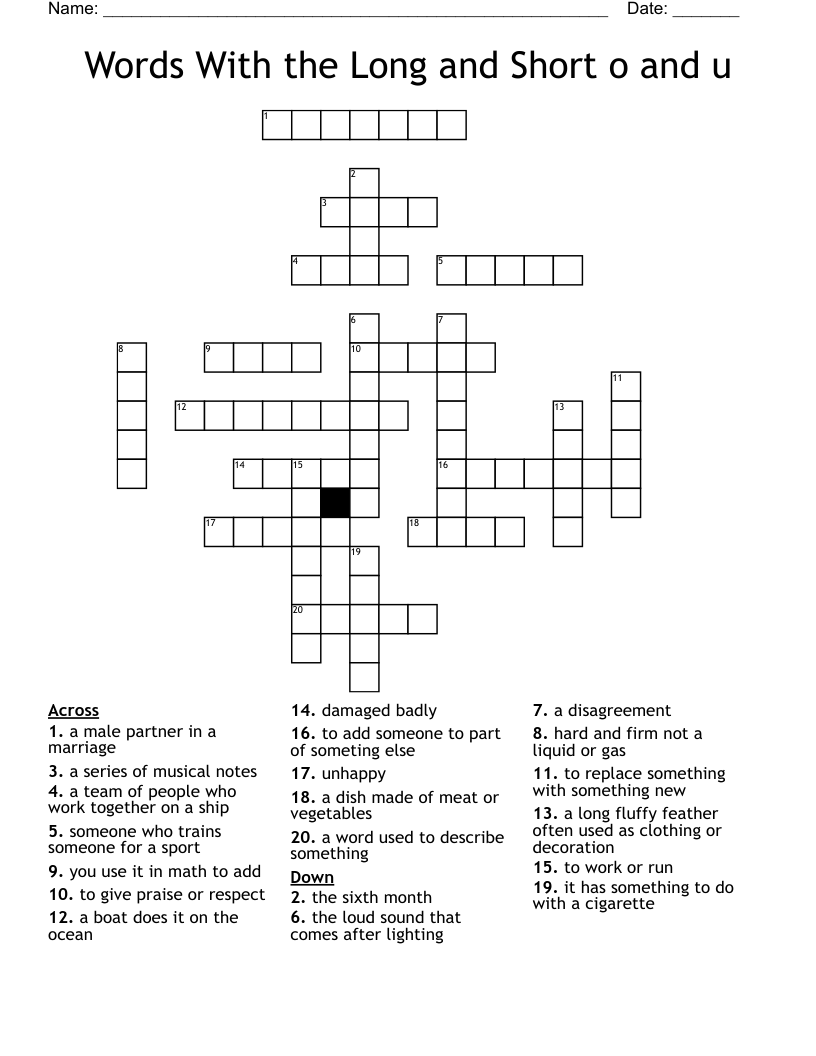 Words With The Long And Short O And U Crossword WordMint