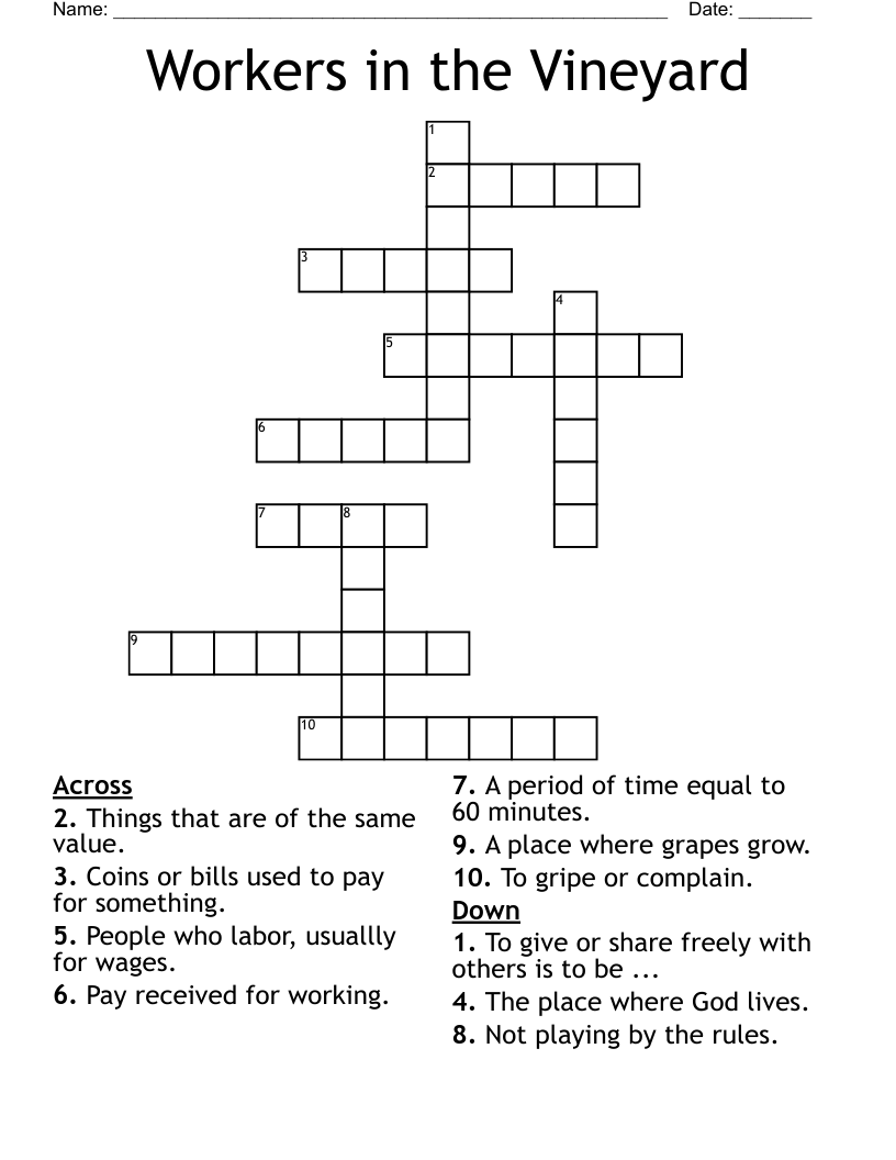 Workers In The Vineyard Crossword WordMint Workers In The Vineyard Crossword WordMint